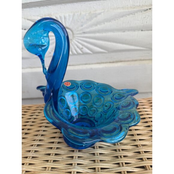 Vintage MCM Italy Art Glass Blue Swan Candy Dish Bulls Eye Pattern - Picture 13 of 15